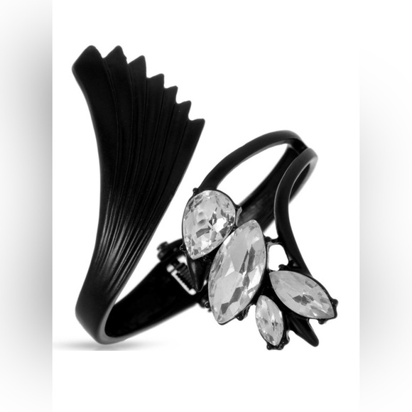 ERICKSON BEAMON ROCKS ART DECO BLACK  CLEAR CUFF Swarovski Crystal Bracelet NEW - Picture 3 of 9